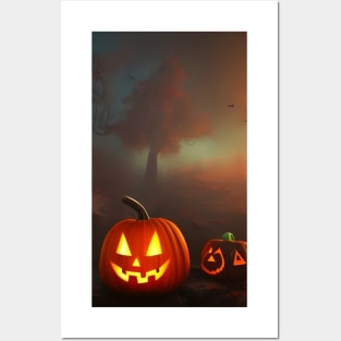 Halloween Pumpkin At Night Posters and Art